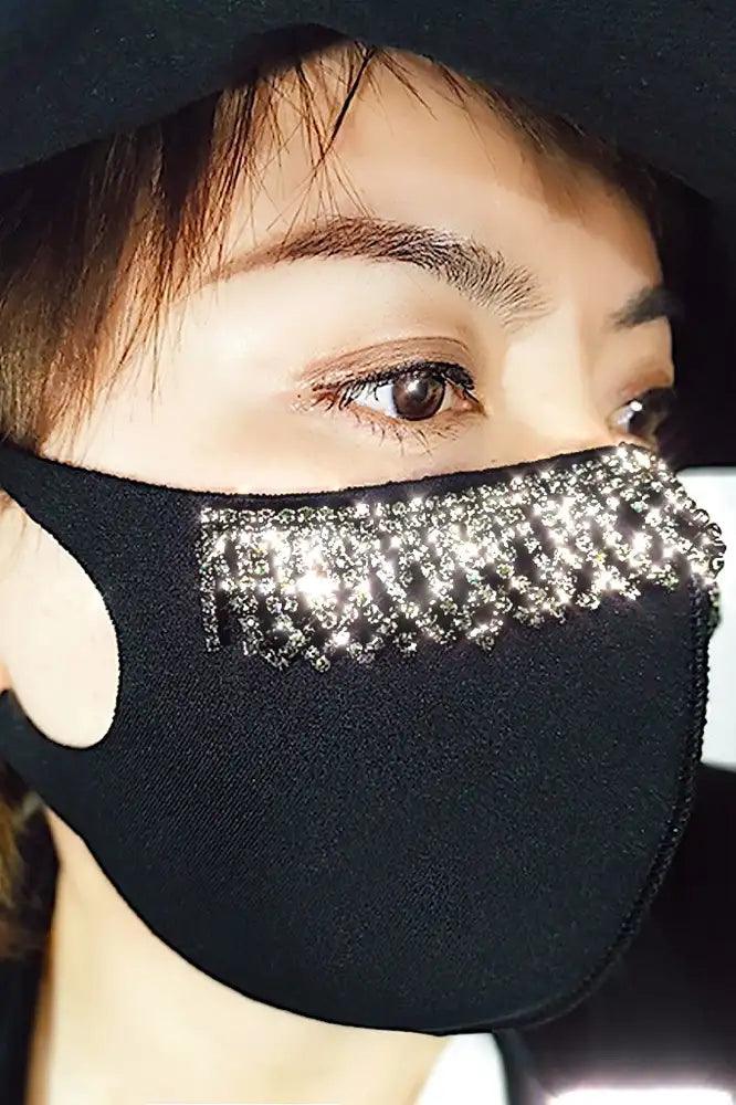 Black Rhinestone Fringe Accent Face Mask
