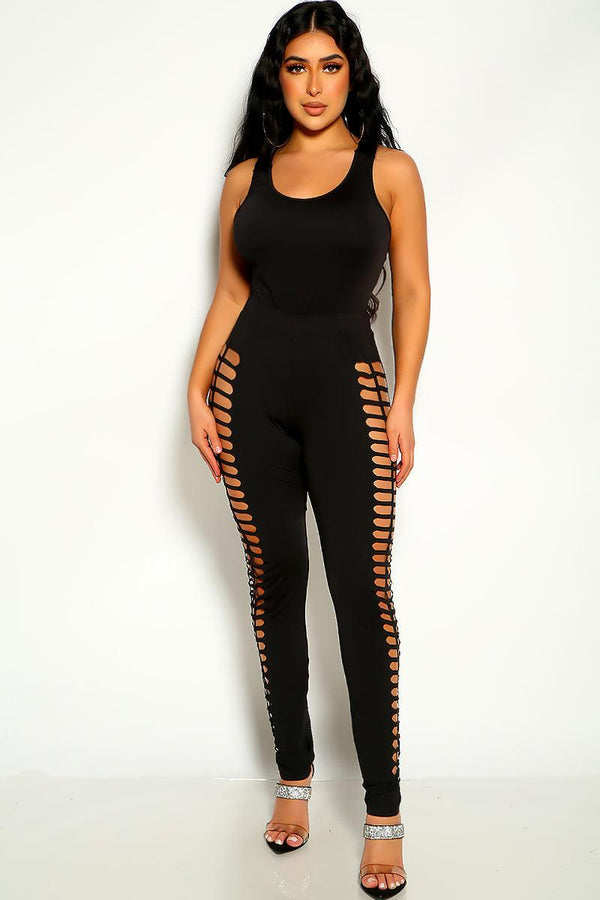 Black Sleeveless Caged Detail Jumpsuit