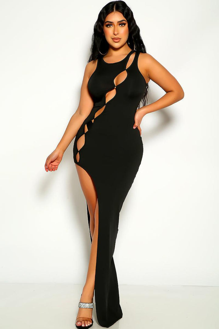 Black  Sleeveless Cut Out Maxi Party Sexy Dress