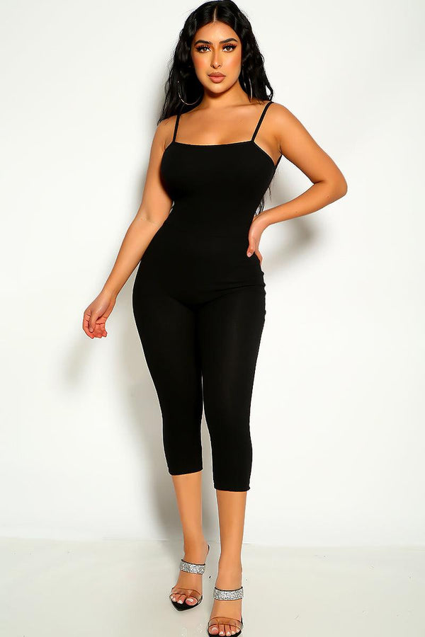 Black Sleeveless Ribbed Casual Jumpsuit