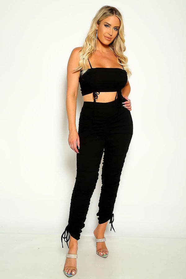 Black Sleeveless Ribbed Two Piece Outfit