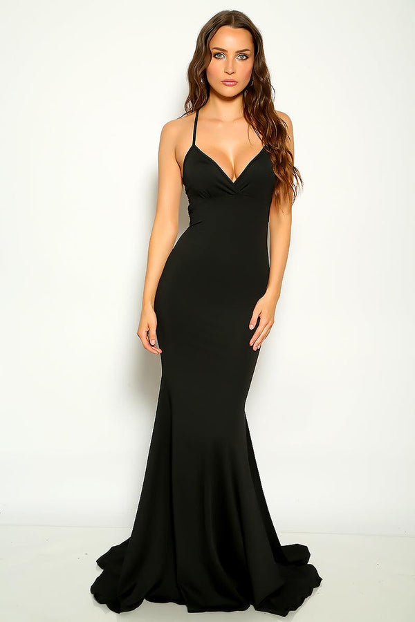 Black Sleeveless V-Cut Maxi Party Dress