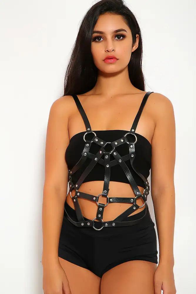 Black Strappy Studded Faux Leather Costume Accessory
