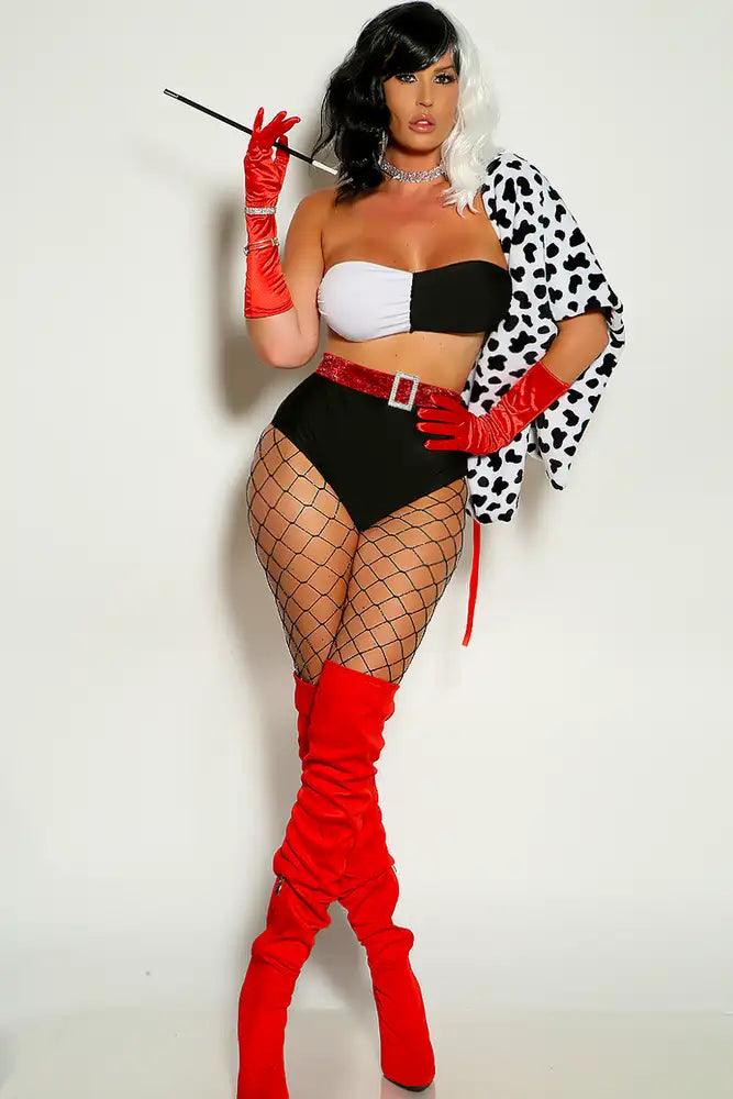 Black White Bandeau High Waist Cruella 4 Piece Costume