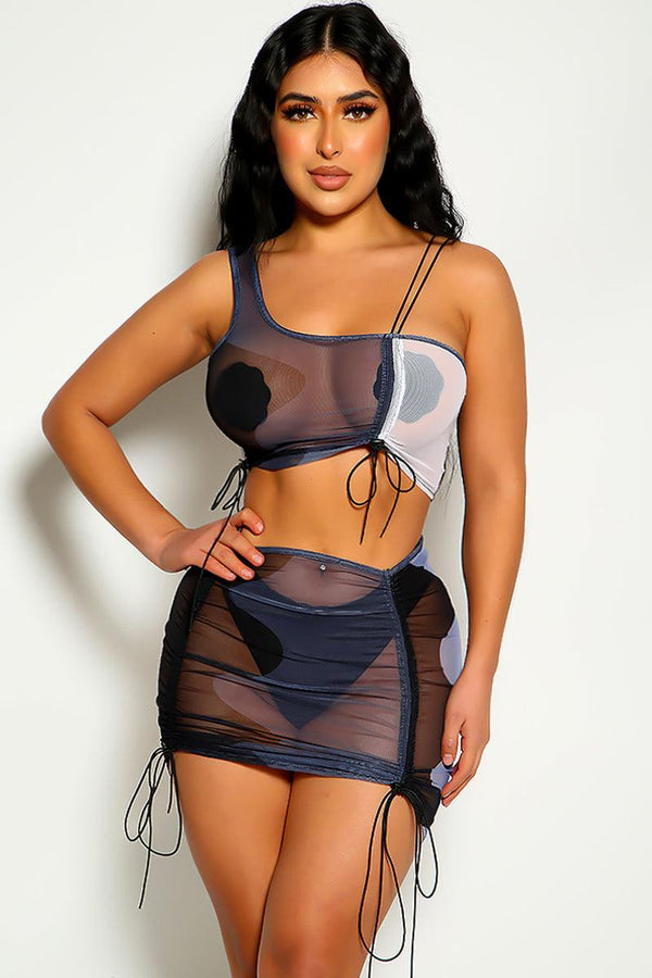 Black White Mesh Two Piece Party Sexy Dress