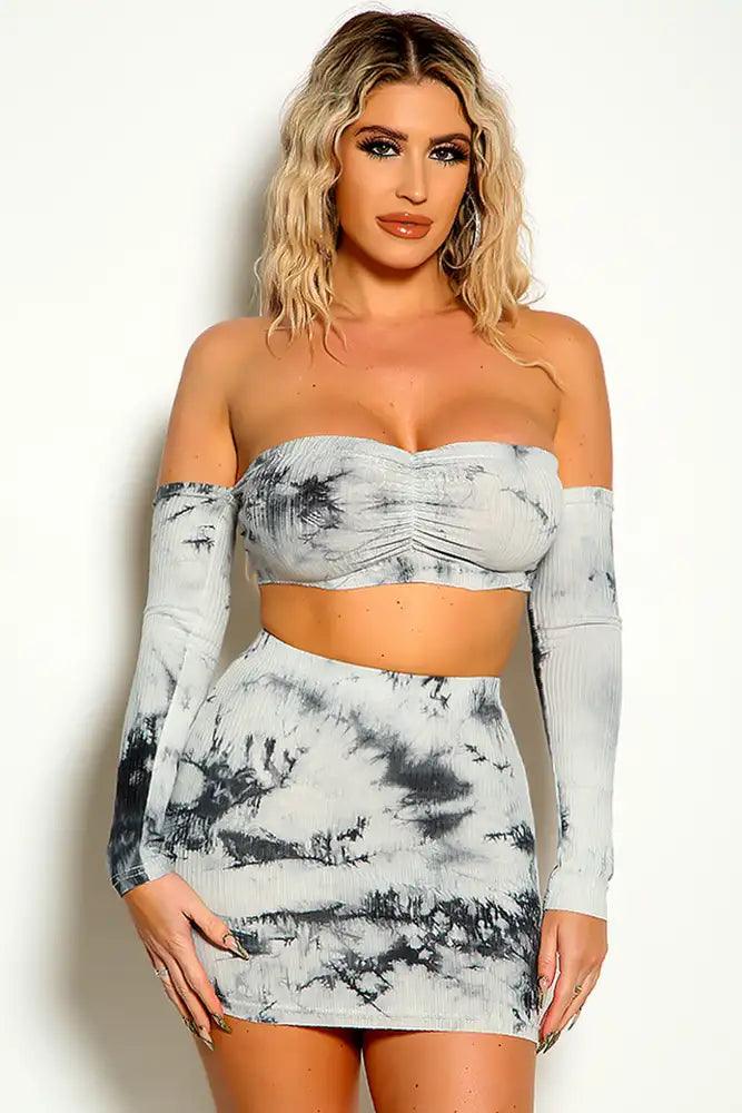 Black White Off The Shoulder Tie Dye Two Piece Dress