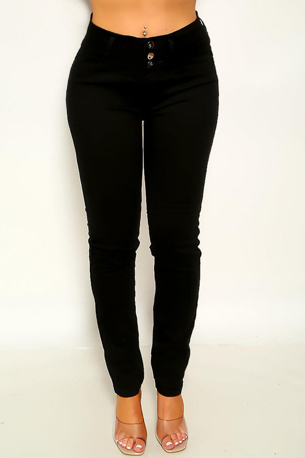 Black Zip Up Pockets Casual Pants