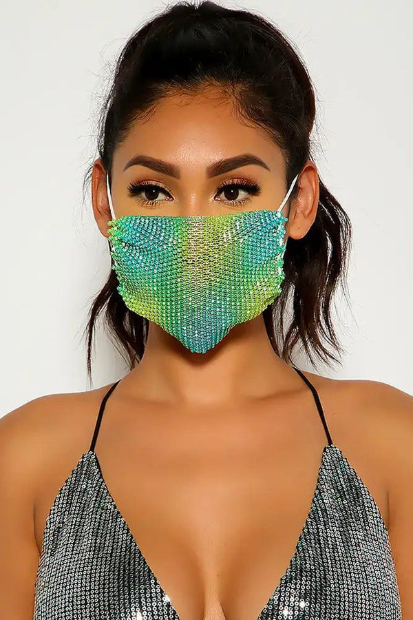 Blue Green Rhinestones Face Mask