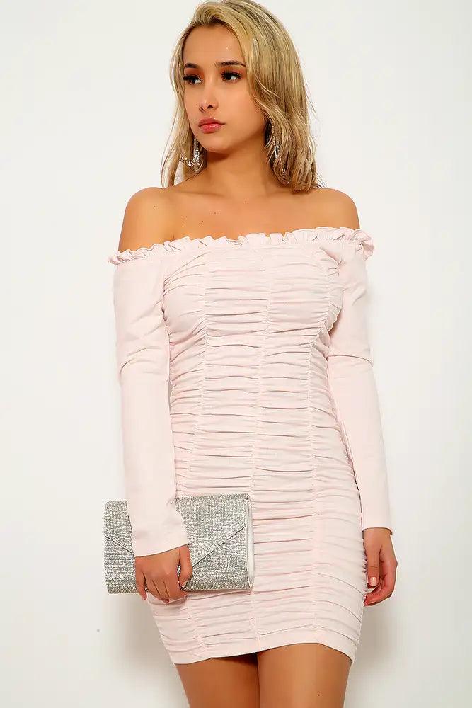 Blush White Ruched Party Dress