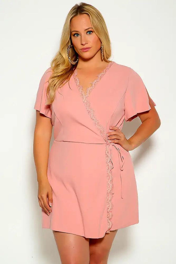 Bridal Rose Short Sleeve Lace Trim Detail Plus Size Dress