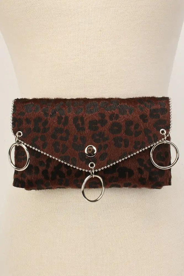 Brown Leopard Short Hair Faux Fur Fanny Pack