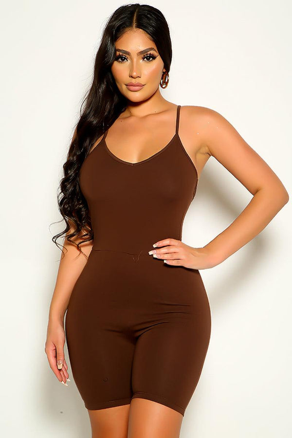 Brown Sleeveless Strappy Sexy Romper