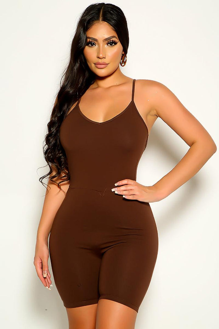 Brown Sleeveless Strappy Sexy Romper