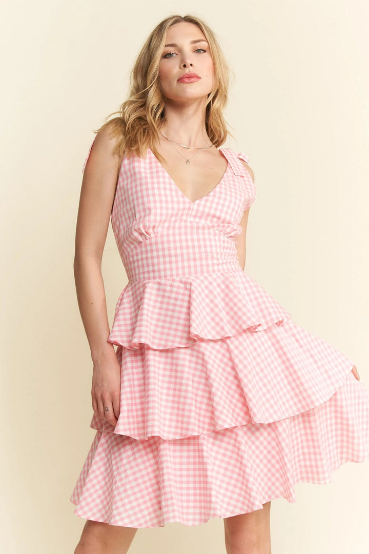 Jade By Jane Full Size Gingham Tiered Mini Dress Plus Size