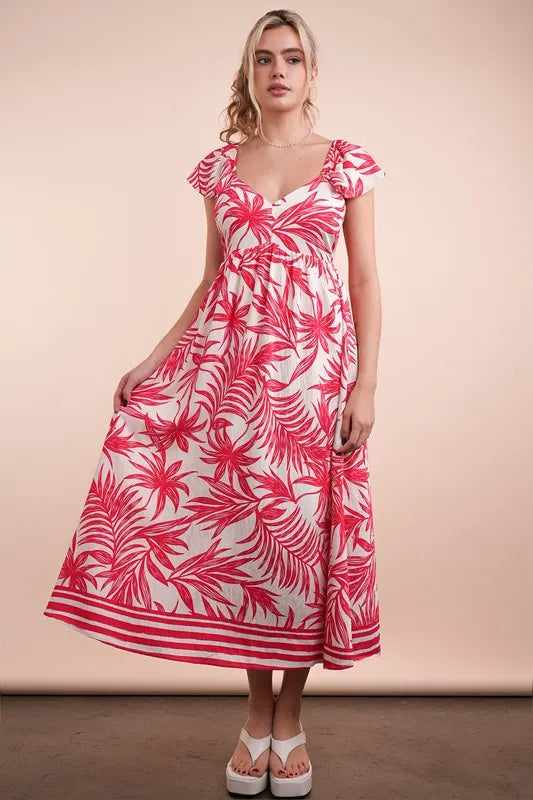 VERY J Tropical Printed Midi Summer Boho Dress