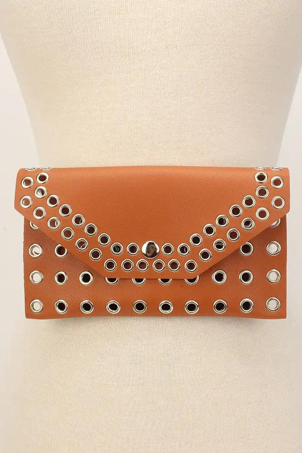 Camel Cut Out Faux Leather Mini Fanny Pack