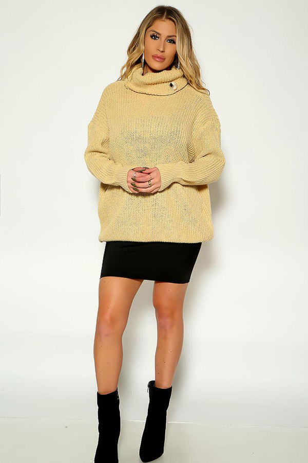 Camel Turtle Neck Long Sleeve Knitted Sweater