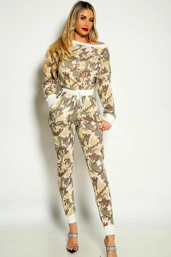 Camouflage Long sleeve To Piece Loungewear Outfit