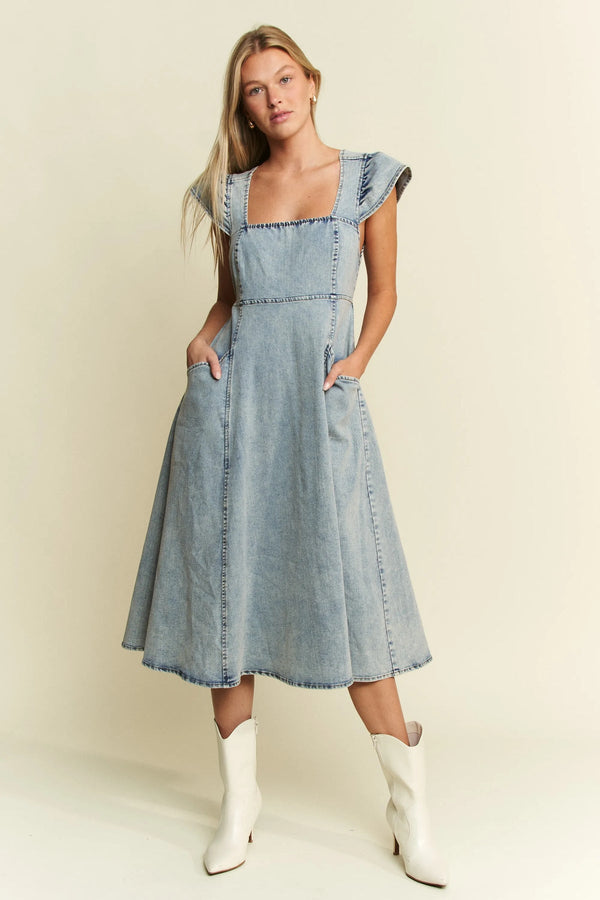 Jade By Jane Full Size Ruffled Denim Midi Dress Plus Size