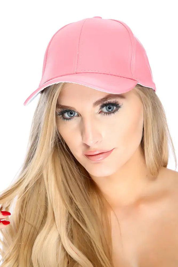 Coral Faux Leather Baseball Hat