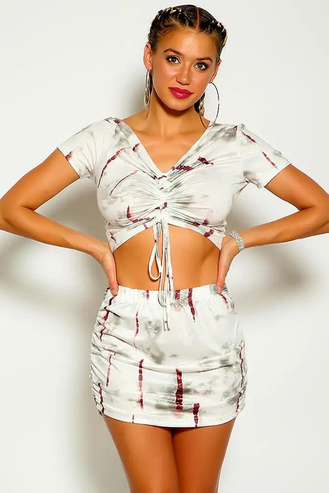 Cream Black Short Sleeve Ruched Two Piece Dress