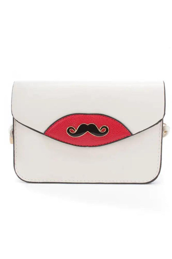 Cream Mustache Pendant Faux Leather Clutch