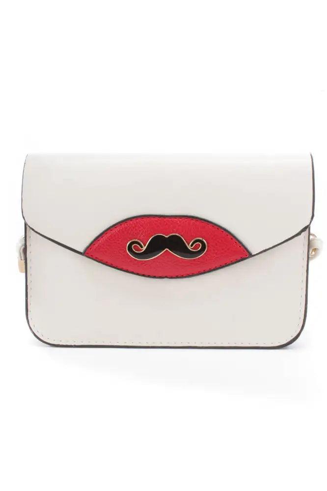 Cream Mustache Pendant Faux Leather Clutch
