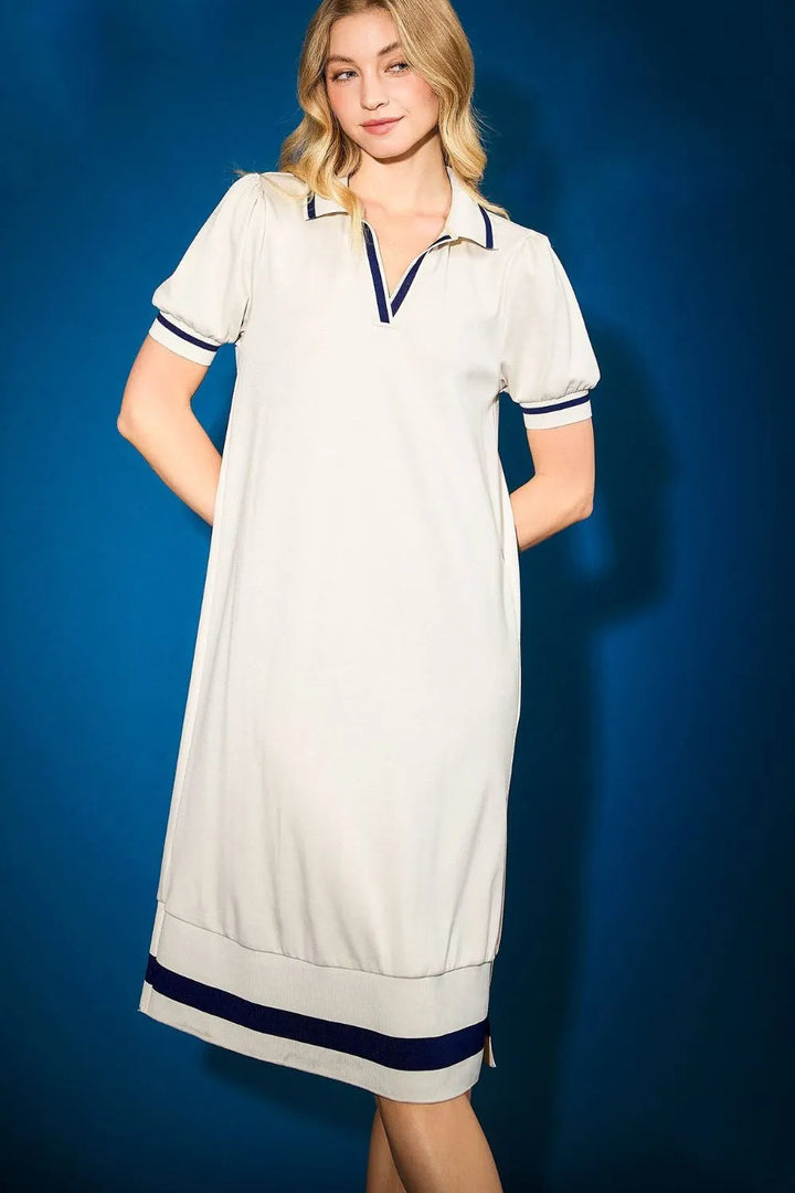 Umgee Side Slit Contrast Trim Short Sleeve Dress