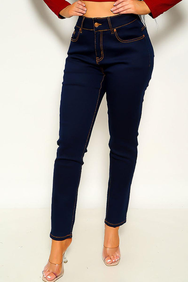 Dark Blue Zip Up Jeans