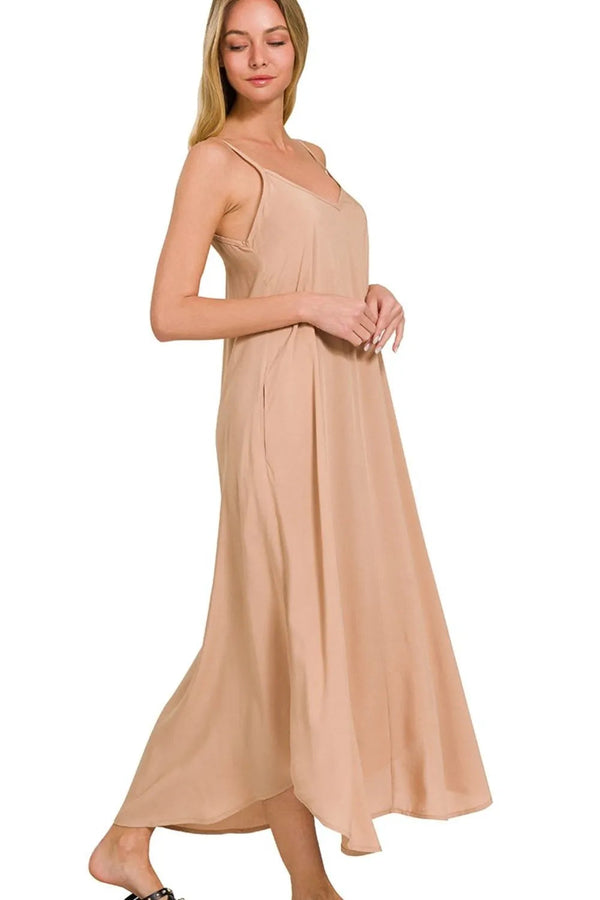 Zenana Woven Arc Hem Cami Dress With Flowy Pockets