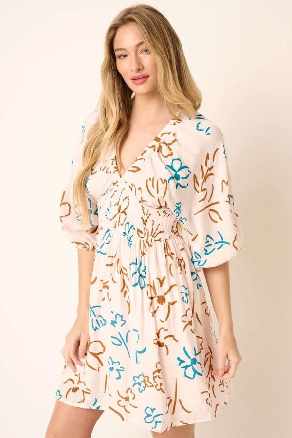 Mittoshop Flower Print Mocked Waist Mini Dress