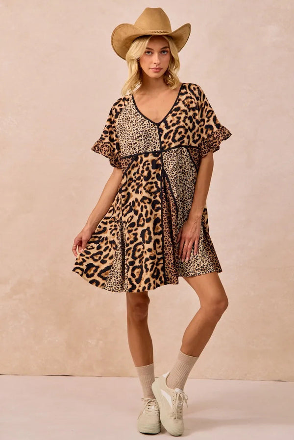 BiBi Leopard Prints Mix and Match Short Sleeves Dress