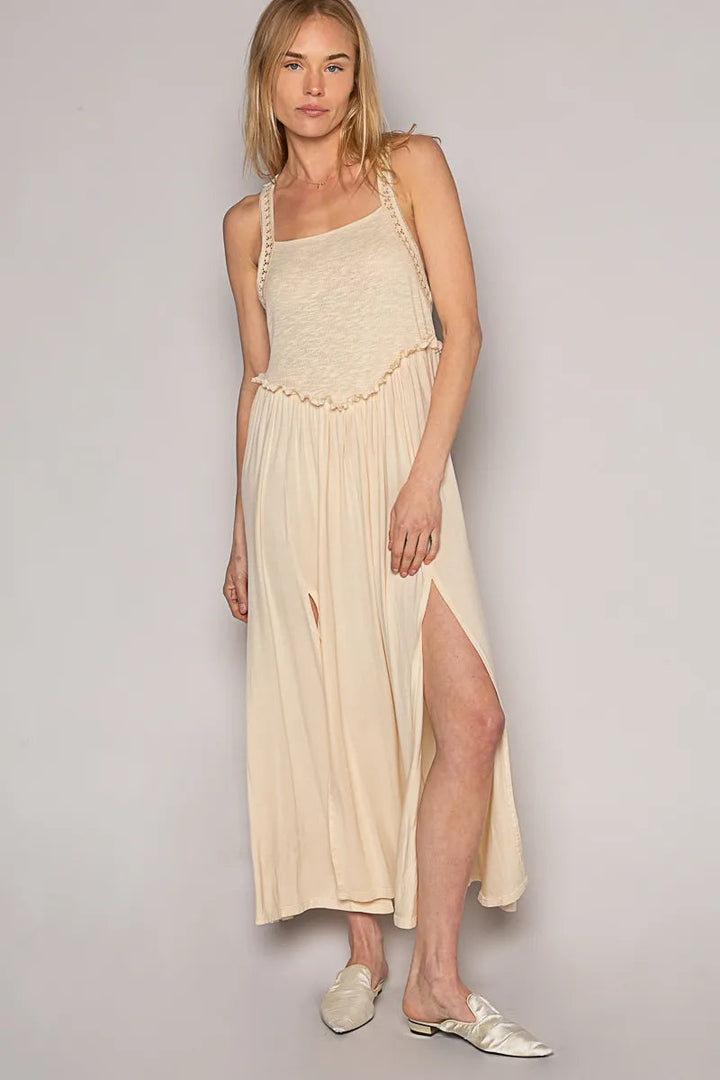 POL Frill Slit Square Neck Cami Dress