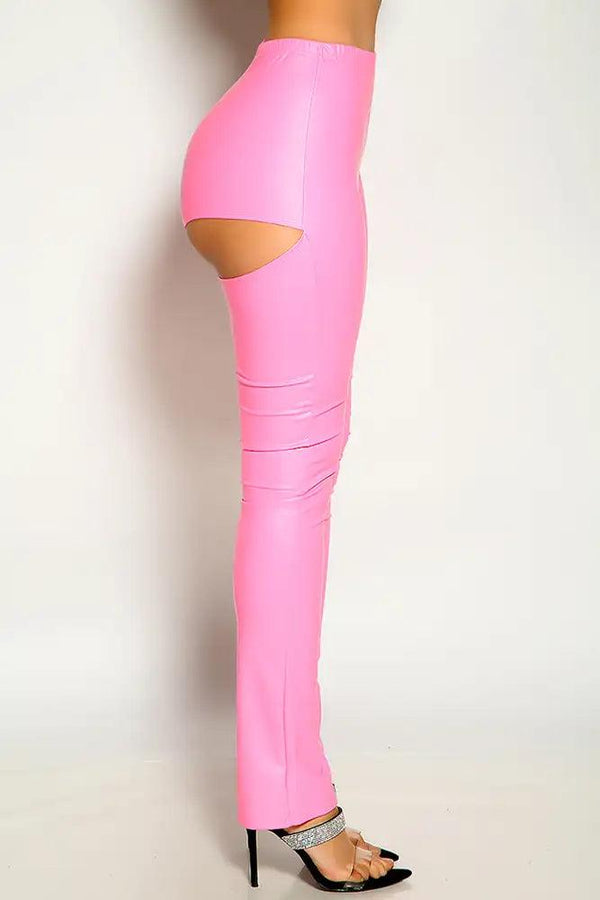 Fuchsia Cut Out Faux Leather Cut Out Pants