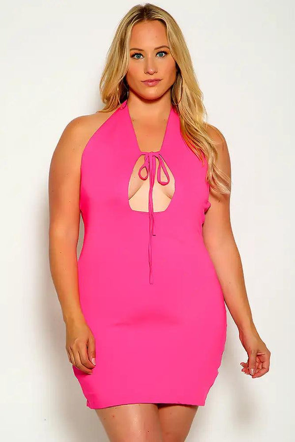 Fuchsia Halter Front Tie Sexy Party Dress