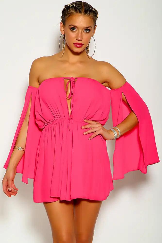 Fuchsia Off The Shoulder Sexy Flowy Party Dress