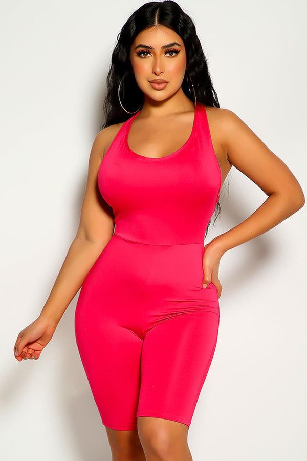 Fuchsia Sleeveless Knee Length Romper
