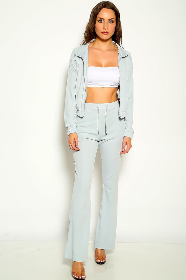 Grey Long Sleeve Flared Leg Two Piece Outfit