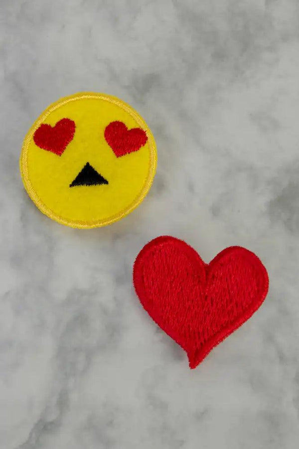 Heart Eyes Heart 2pc Embroidered Emoji Fabric Patch Miscellaneous Accessory