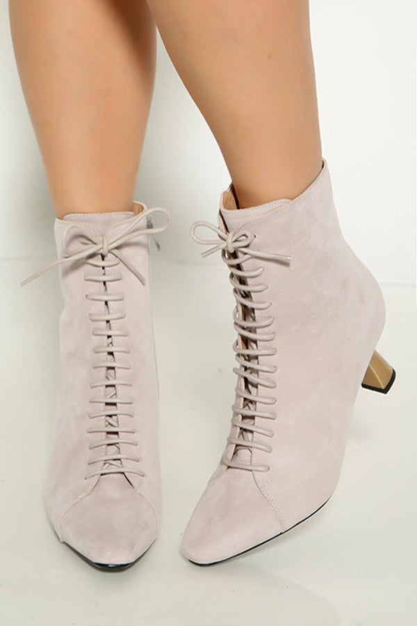 Ice Suede Single Sole Gold Chunky Heel Booties
