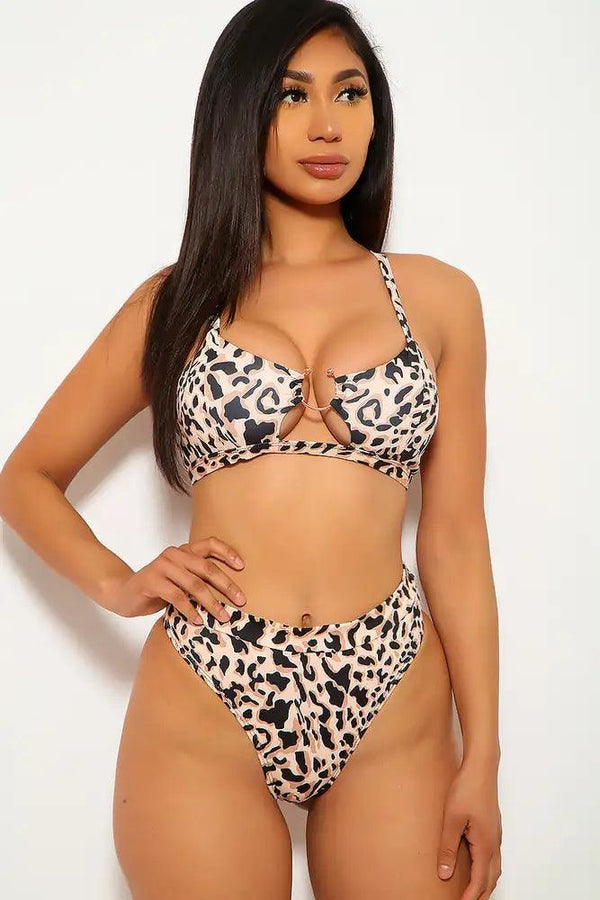 Leopard Print Padded Two Piece Swimsuit