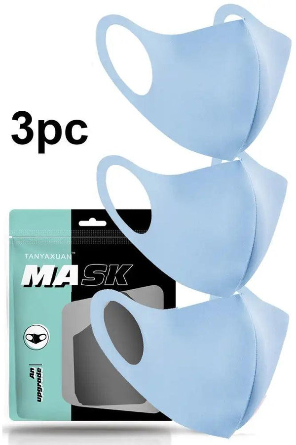 Light Blue Breathable Reusable Washable 3 Piece Face Mask