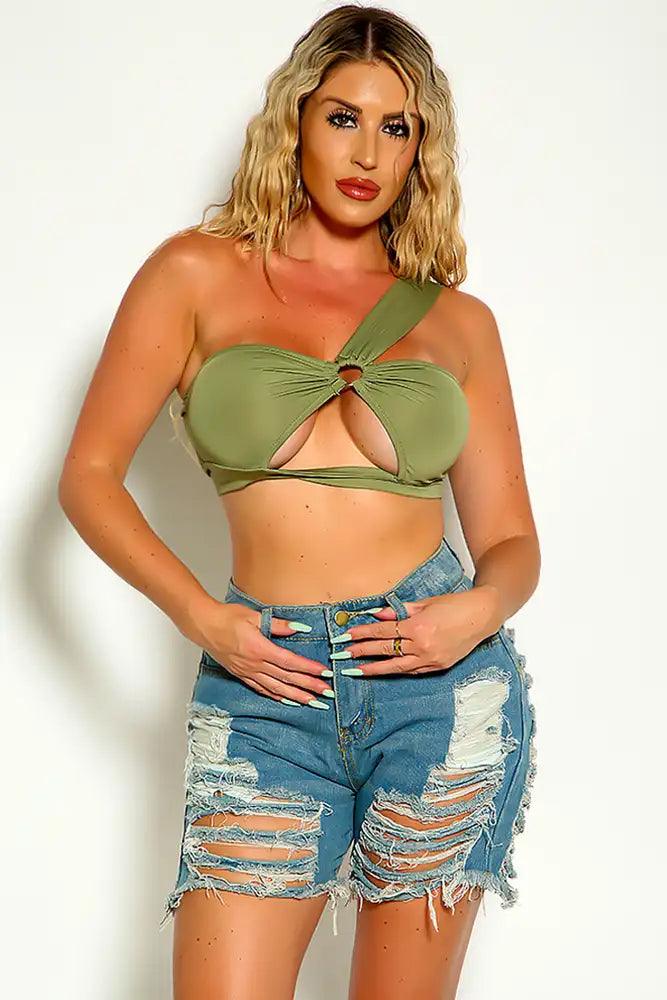 Light Blue Denim Distressed Button Fly Denim Shorts