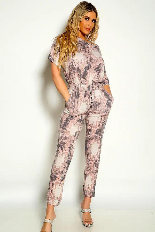 Light Mocha Short Sleeve Two Piece Loungewear Outfit