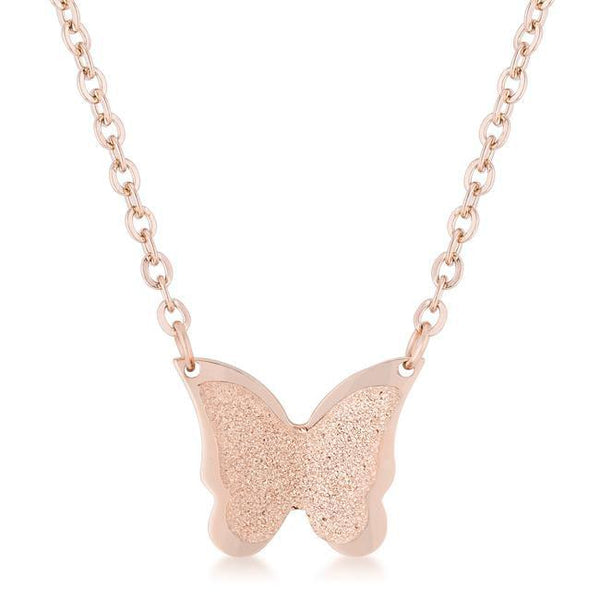 Light textures accent a simple butterfly design in this feminine necklace.