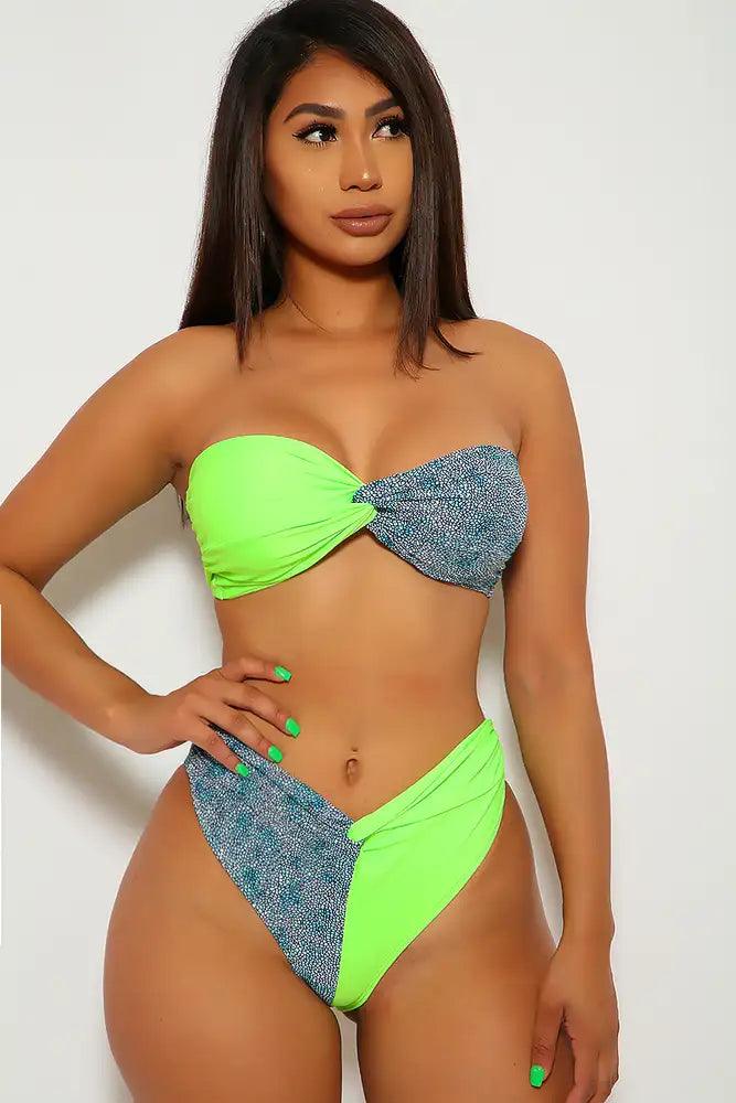 Lime Blue Dolly Knot High-Waist Bikini