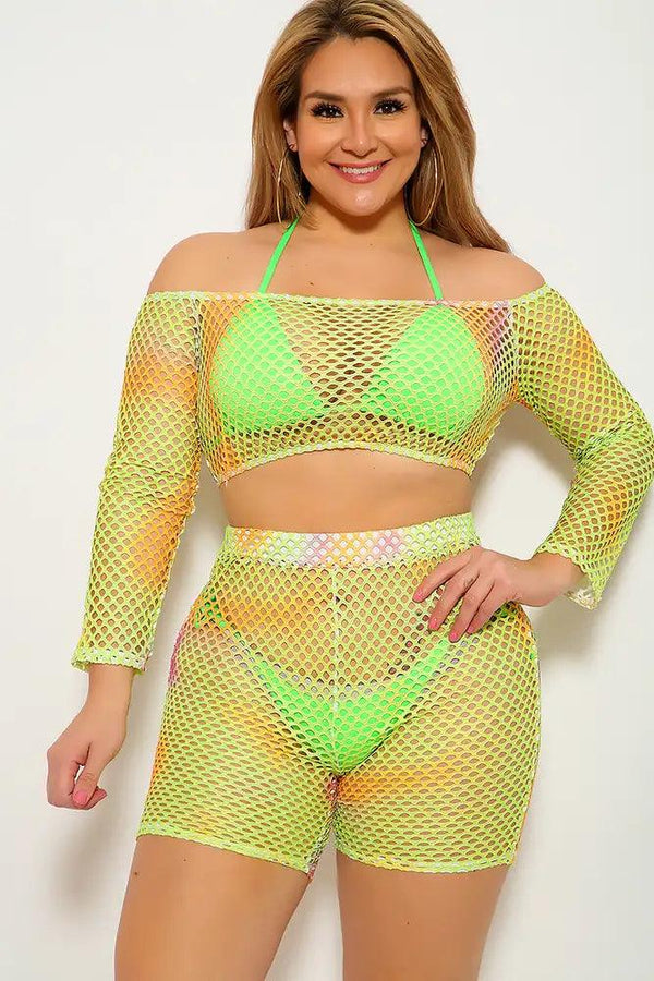 Lime Marigold Plus Size Netted Two Piece Outfit