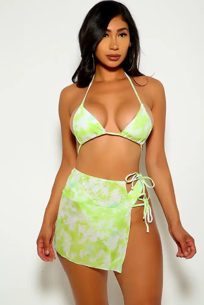 Lime White Two Tone Three Piece Swimsuit
