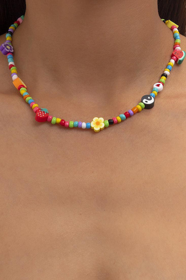Multi Fruit Flower Charm Bead Necklace