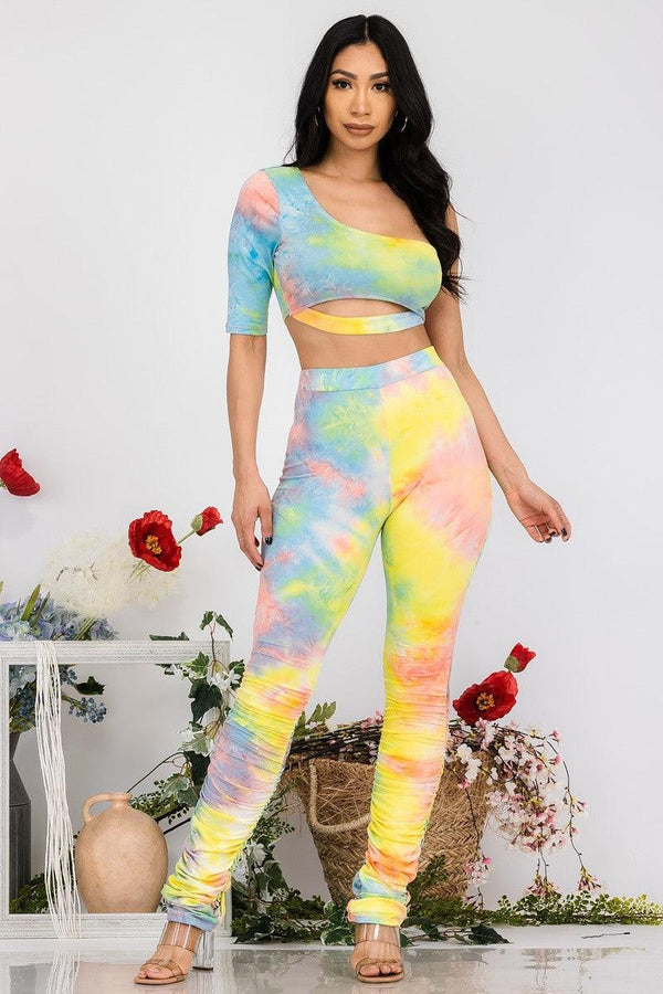 Multi Tie Dye 2pc Top And Pant Set